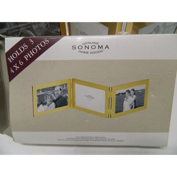 Sonoma Gold-Tone Folding Photo Frame Holds Three 4x6 Photos Genuine Home Goods - Picture 4 of 8